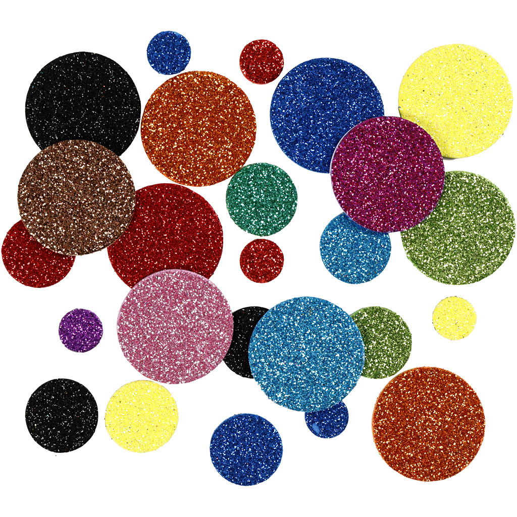 Moosgummi-Kreise - Glitter -  farbig sortiert