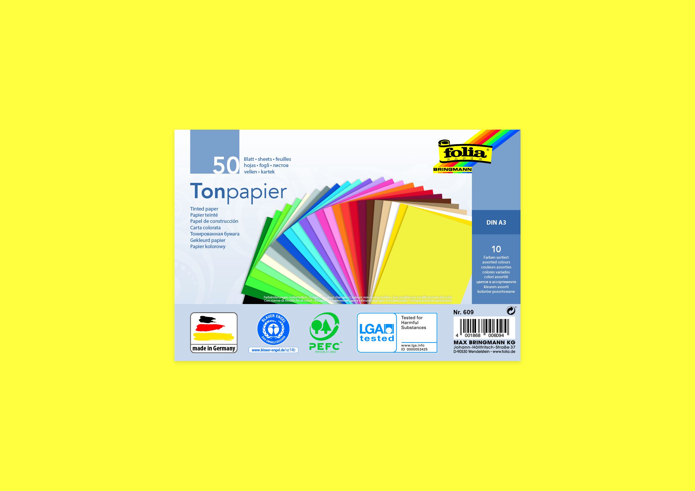 Tonzeichenpapier 130 g - farbig sortiert - A3